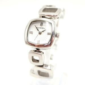 Fossil Womens Silver Tone Square Link Deco 22mm Watch 5.75" Bracelet ES-1869